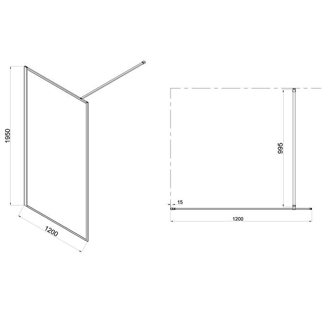 Sprchová stena Walk-In Tiz 120x195 black,3