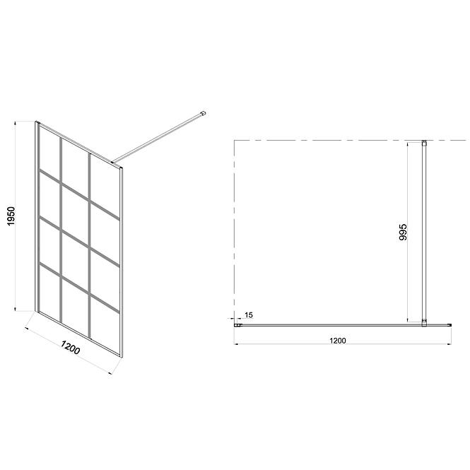 Sprchová stena Walk-In Metro 120x195 black