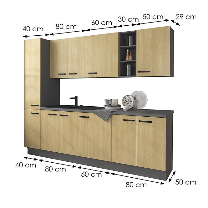 Kuchynská linka Scandi jedľa/antracit 260 bez kuchynskej dosky