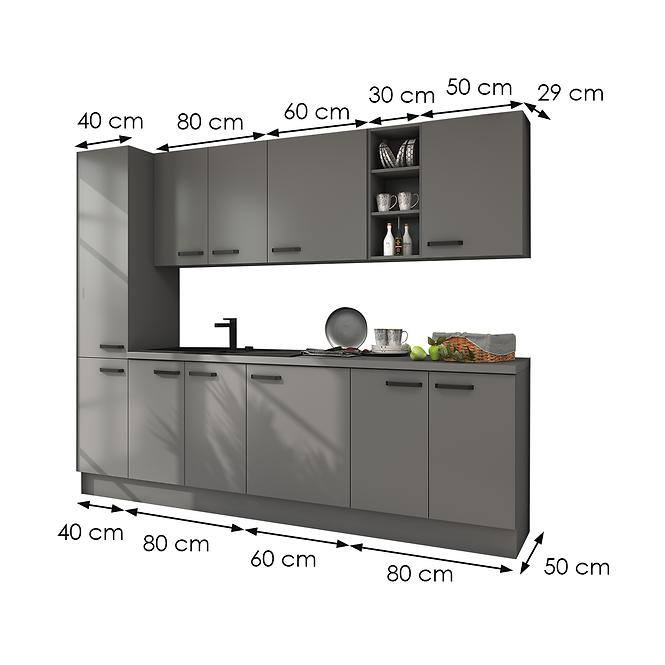 Kuchynská linka Nessa antracit/antracit 260 bez kuchynskej dosky
