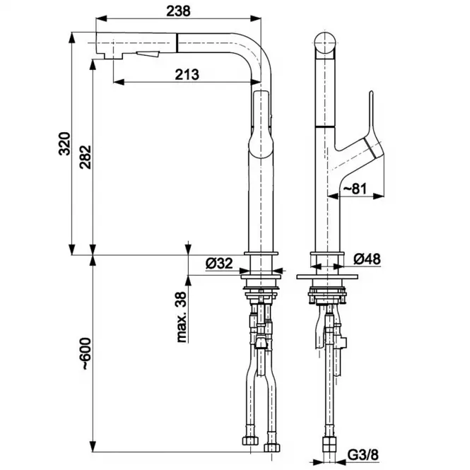 Drezová batéria s výsuvným výtokom Duero Design Inox