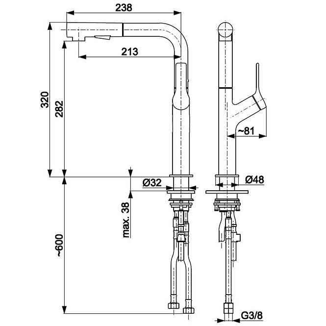 Drezová batéria s výsuvným výtokom Duero Design Inox