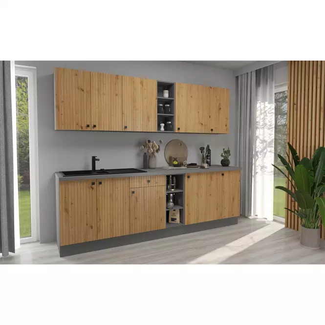 Kuchynská linka Ava dub artisan/antracit 260 bez kuchynskej dosky