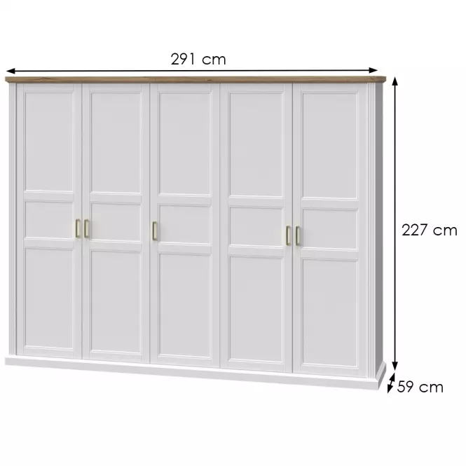 Skriňa 5d Tara p5/ta white/pacific walnut,2