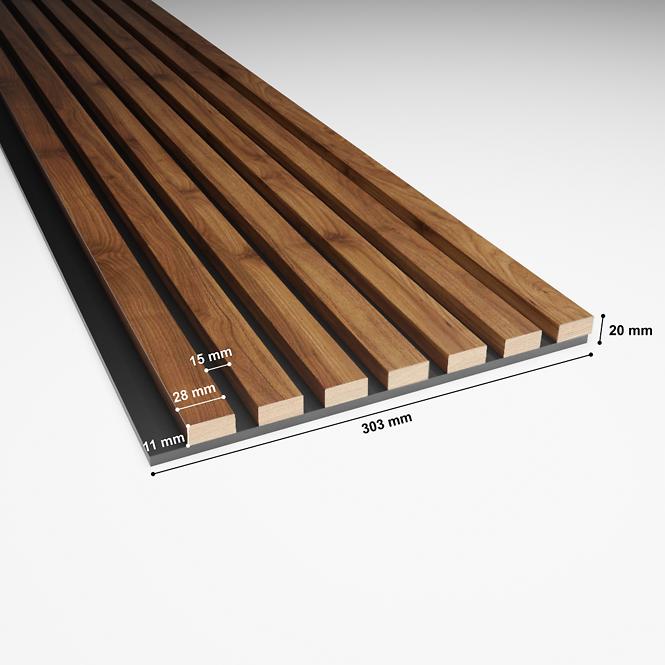 Akustické panely lamelove 3D na plsti Orech Columbia 300x260mm