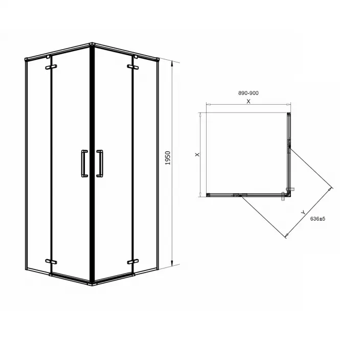 Sprchový kút štvorcový Beta 90x90x195 black