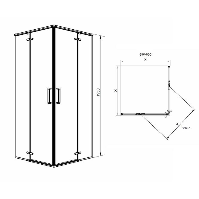 Sprchový kút štvorcový Beta 90x90x195 black