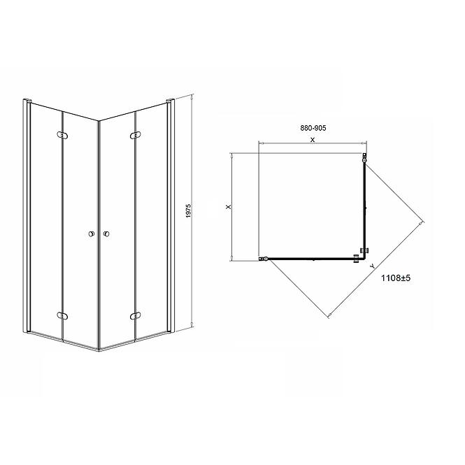 Sprchový kút Zig 90x90x195 chróm