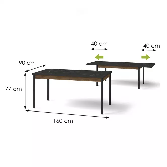 Rozkladací stôl Prestigo P14 160/200x90cm Vojnový orech/San Seb/Čierny mat,2