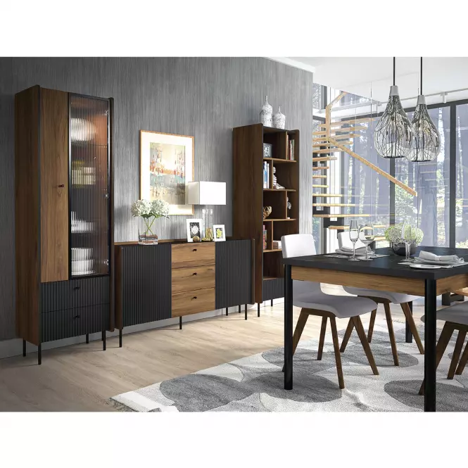 Rozkladací stôl Prestigo P14 160/200x90cm Vojnový orech/San Seb/Čierny mat