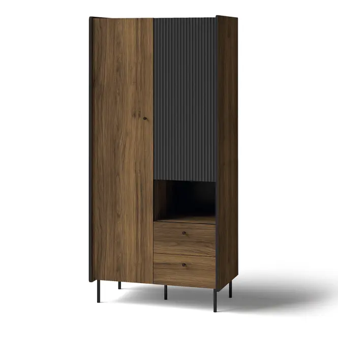 Skriňa Prestigo 88 cm – orech War/čierna Mat, dvojdverová, zásuvky