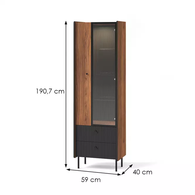 Vitrína Prestigo P3 1d1w2s Walnut War/San Seb/Black,3