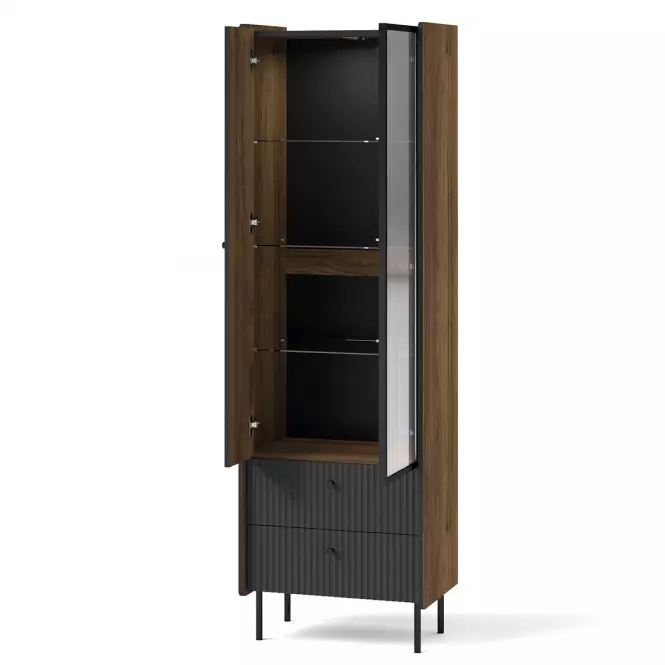 Vitrína Prestigo P3 1d1w2s Walnut War/San Seb/Black