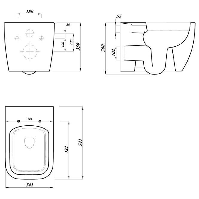 Závesná WC misa Matrix Square Rimless s doskou volne padajúca