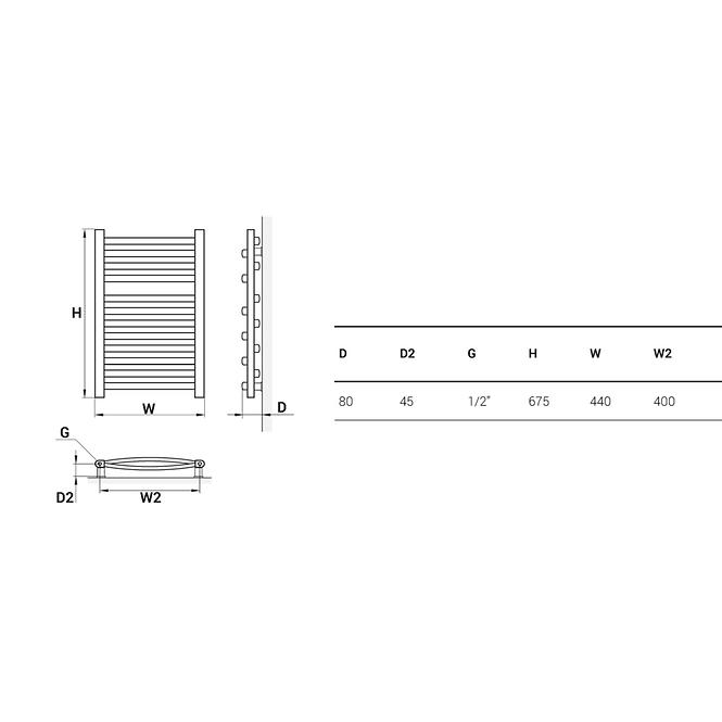 Kúpeľňový radiátor Łezka 3D Ł3D 12/40 675x440 mm