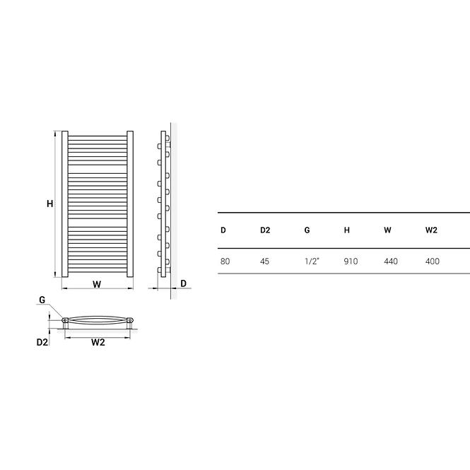 Kúpeľňový radiátor Łezka 3D Ł3D 16/40 910x440 mm
