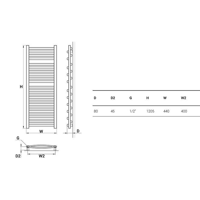 Kúpeľňový radiátor Łezka 3D Ł3D 22/40 1205x440 mm