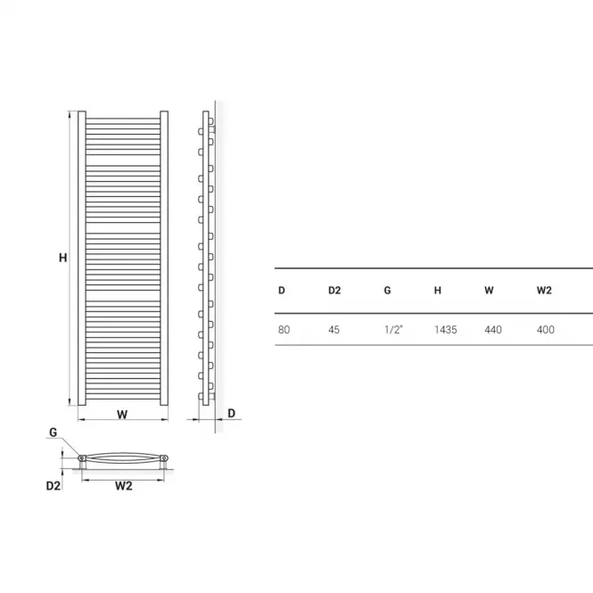Kúpeľňový radiátor Łezka 3D Ł3D 26/40 1435x440 mm
