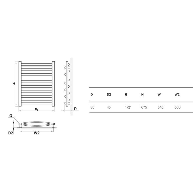 Kúpeľňový radiátor Łezka 3D Ł3D 12/50 675x540 mm