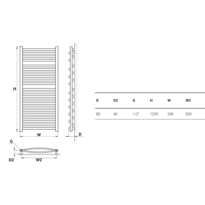 Kúpeľňový radiátor Łezka 3D Ł3D 22/50 1205x540 mm