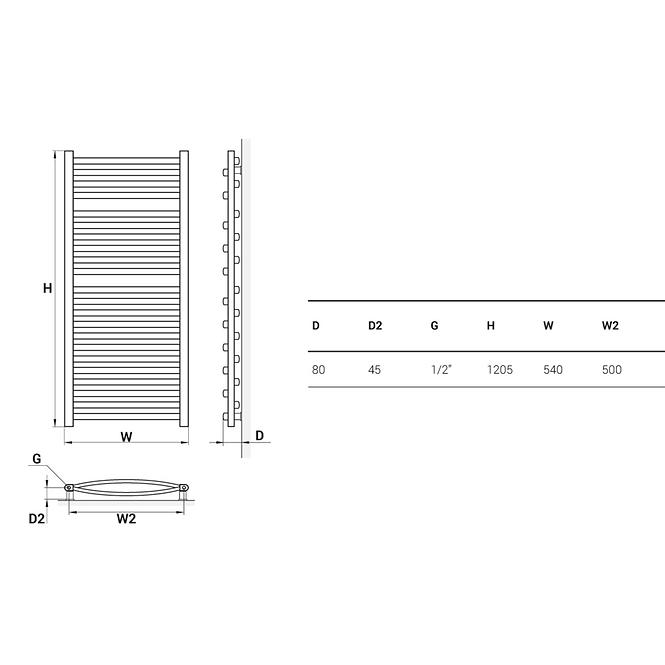 Kúpeľňový radiátor Łezka 3D Ł3D 22/50 1205x540 mm,2