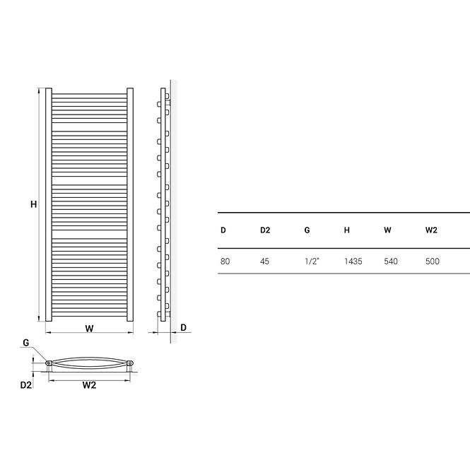 Kúpeľňový radiátor Lezka 3D L3D 26/50 1435x540 mm