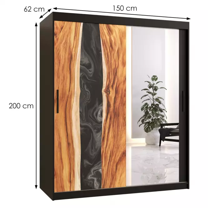 Skriňa Resin II 150 čierna/zrkadlo