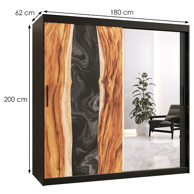 Skriňa Resin II 180 čierna/zrkadlo