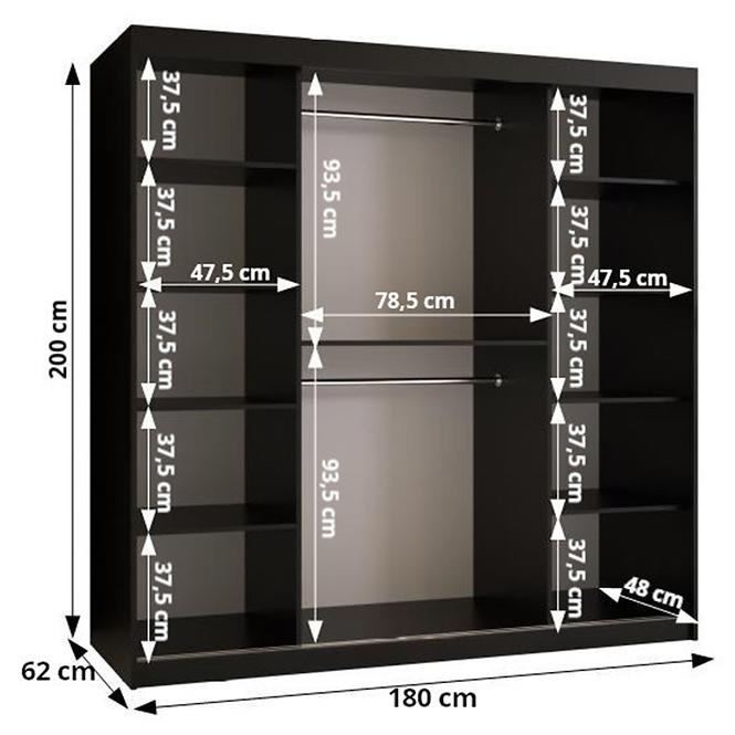 Skriňa Resin II 180 čierna/zrkadlo