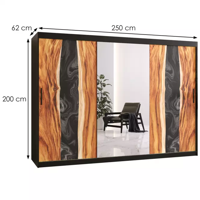 Skriňa Resin II 250 čierna/zrkadlo,2