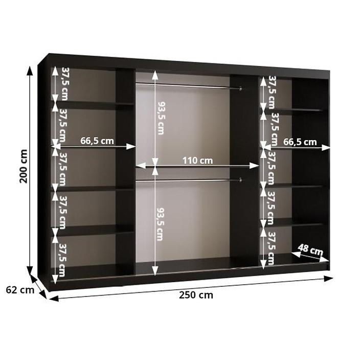 Skriňa Resin II 250 čierna/zrkadlo