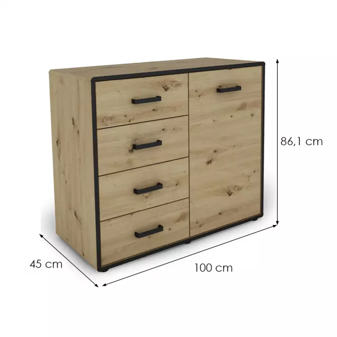 Komoda Capannoli 100 4s 1d dub artisan/čierna
