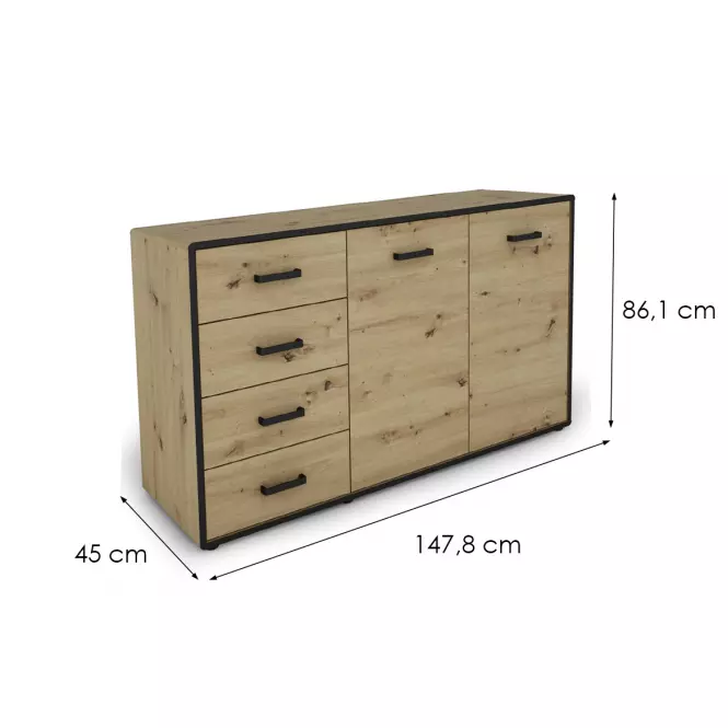 Komoda Capannoli 148 4s 2d dub artisan/čierna,2