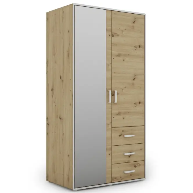 Skriňa Capannoli 100 cm so zrkadlom – artisan/biela, dvojdverová, zásuvky