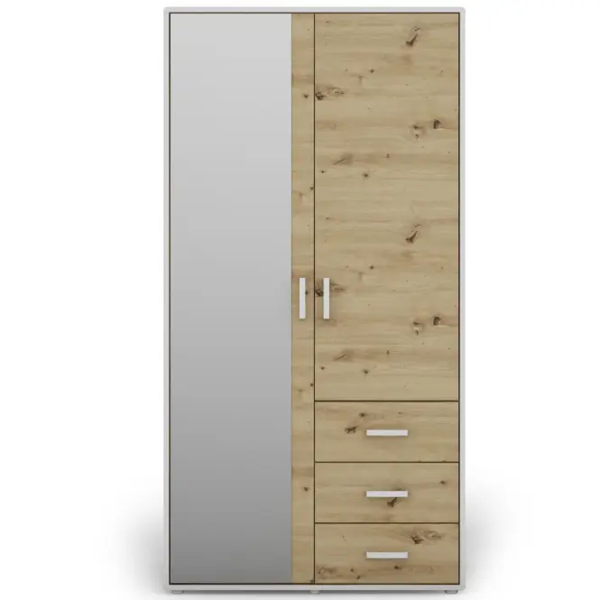 Skriňa Capannoli 100 cm so zrkadlom – artisan/biela, dvojdverová, zásuvky