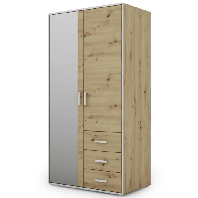 Skriňa Capannoli 100 cm so zrkadlom – artisan/biela, dvojdverová, zásuvky