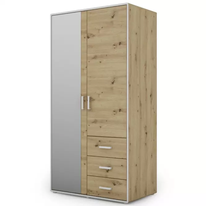 Skriňa Capannoli 3s 2d zrkadlo dub artisan/biela,4