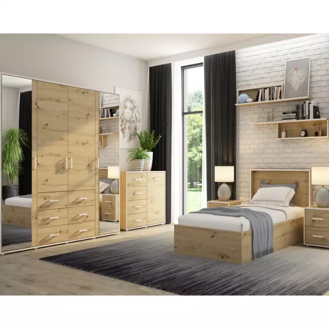 Skriňa Capannoli 3s 2d zrkadlo dub artisan/biela,5