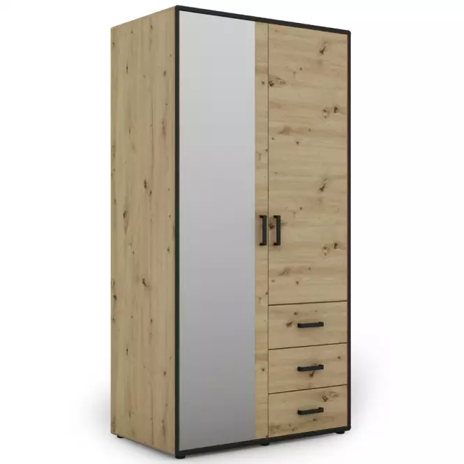 Skriňa Capannoli 3s 2d zrkadlo dub artisan/čierna