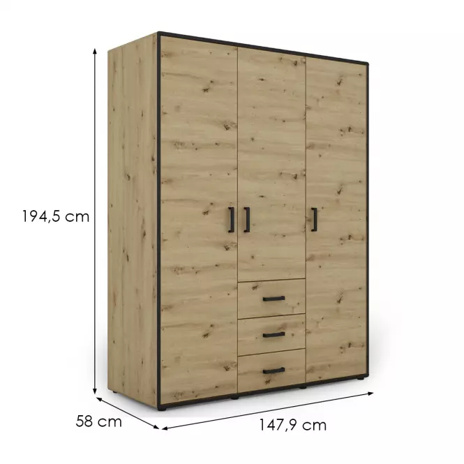 Skriňa Capannoli 3s 3d dub artisan/čierna,2