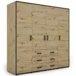 Skriňa Capannoli 195 cm – artisan/čierna, štvordverová, zásuvky