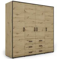 Skriňa Capannoli 195 cm – artisan/čierna, štvordverová, zásuvky