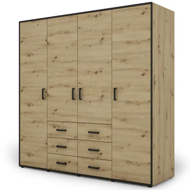 Skriňa Capannoli 195 cm – artisan/čierna, štvordverová, zásuvky