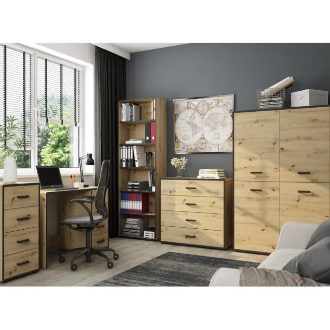 Skriňa Capannoli 195 cm – artisan/čierna, štvordverová, zásuvky