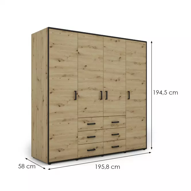 Skriňa Capannoli 6s 4d dub artisan/čierna,2