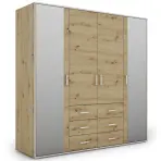 Skriňa Capannoli 195 cm so zrkadlom – artisan/biela, štvordverová, zásuvky