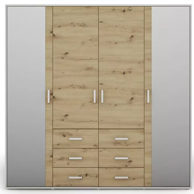 Skriňa Capannoli 6s 4d zrkadlo dub artisan/biela