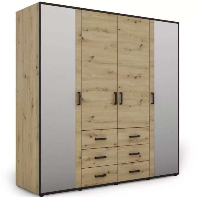 Skriňa Capannoli 6s 4d zrkadlo dub artisan/čierna