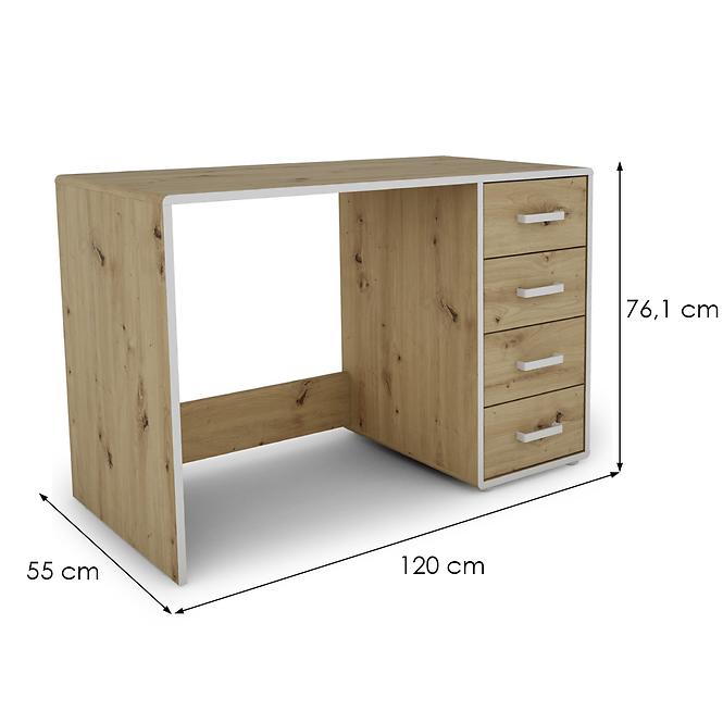 Písací stôl Capannoli 120 4S dub artisan/biela,2