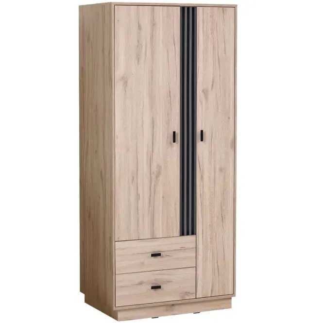 Skriňa Allmo 90cm-dub estana svetlý/antracit, dvojdverová, zásuvky